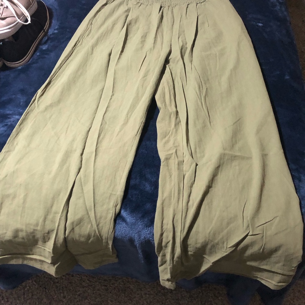 NWOT Boutique Olive Green Cotton Linen Wide Leg Pants